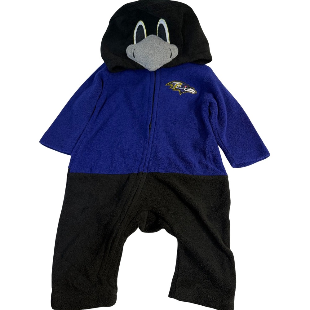 NFL Mascot Wear Baltimore Ravens Fleece Hoodie Romper Outfit 3-6 month football